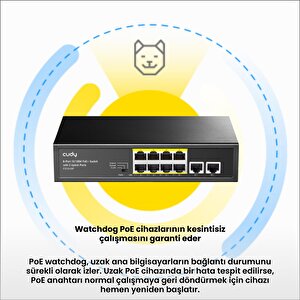 Cudy Fs1010p 8 Port 10/100mbps 120w Poe+, 2 Uplink Portlu Vlan Cctv Rack Mount Metal Switch