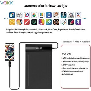 Veikk S640 6 X 4" 8192 Levels 5080 Lpi Grafik Tablet + Kalem