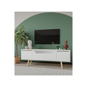 Roma Ahşap Ayaklı Tv Ünitesi Tv Sehpası Beyaz 150 Cm