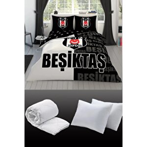 Beşiktaş Parçalı Logo Çift Kişilik 7 Parça Yatak Seti - Nevresim Takımı + Yorgan + 2'li Yastık