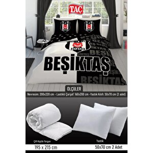 Beşiktaş Parçalı Logo Çift Kişilik 7 Parça Yatak Seti - Nevresim Takımı + Yorgan + 2'li Yastık