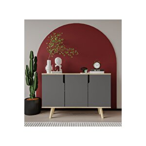 Verona 120 Cm Konsol, Kahve Köşesi, Tv Ünitesi, Çok Amaçlı Ahşap Ayaklı Konsol Safir Meşe-antrasit