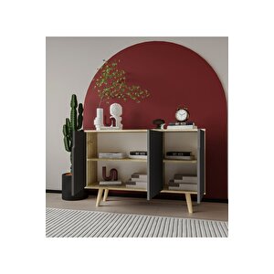 Verona 120 Cm Konsol, Kahve Köşesi, Tv Ünitesi, Çok Amaçlı Ahşap Ayaklı Konsol Safir Meşe-antrasit