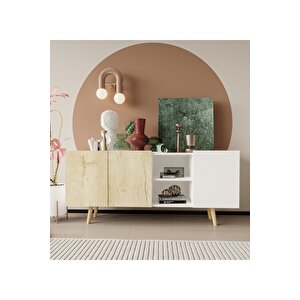 Milano Ahşap Ayaklı Modern Konsol 160 Cm Safir Meşe - Beyaz