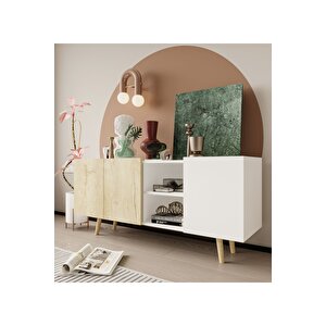 Milano Ahşap Ayaklı Modern Konsol 160 Cm Safir Meşe - Beyaz