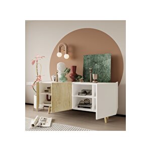 Milano Ahşap Ayaklı Modern Konsol 160 Cm Safir Meşe - Beyaz