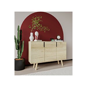 Verona 120 Cm Konsol, Kahve Köşesi, Tv Ünitesi, Çok Amaçlı Ahşap Ayaklı Konsol Safir Meşe