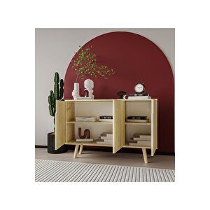 Verona 120 Cm Konsol, Kahve Köşesi, Tv Ünitesi, Çok Amaçlı Ahşap Ayaklı Konsol Safir Meşe