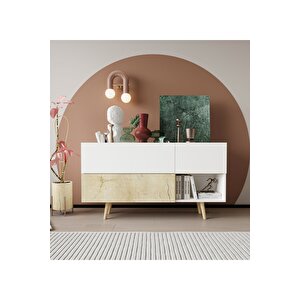 Bolonya Ahşap Ayaklı Modern Konsol 150 Cm Safir Meşe-beyaz