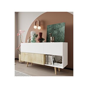 Bolonya Ahşap Ayaklı Modern Konsol 150 Cm Safir Meşe-beyaz