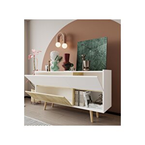 Bolonya Ahşap Ayaklı Modern Konsol 150 Cm Safir Meşe-beyaz