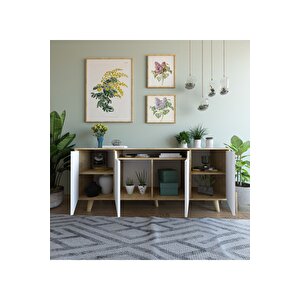 Roma Ahşap Ayaklı Modern Konsol Safir Meşe - Beyaz