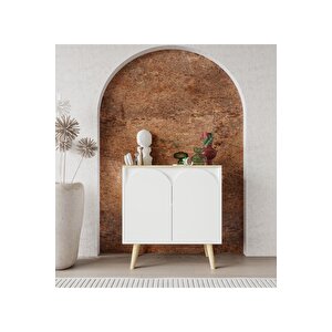Venezia Ahşap Ayaklı Bohem Konsol-çok Amaçlı Dolap-vitrin Safir Meşe-beyaz 76 Cm