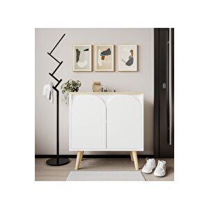 Venezia Ahşap Ayaklı Bohem Konsol-çok Amaçlı Dolap-vitrin Safir Meşe-beyaz 76 Cm