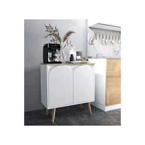 Venezia Ahşap Ayaklı Bohem Konsol-çok Amaçlı Dolap-vitrin Safir Meşe-beyaz 76 Cm