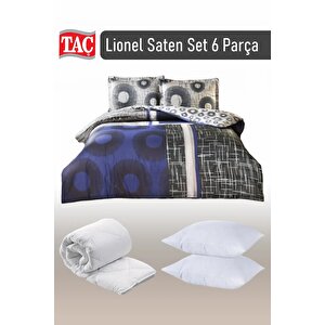 Lionel Saten Uyku Seti 6 Parça Lacivert -  Turkish Satin Sleep Set