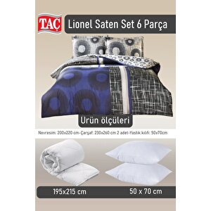 Lionel Saten Uyku Seti 6 Parça Lacivert -  Turkish Satin Sleep Set