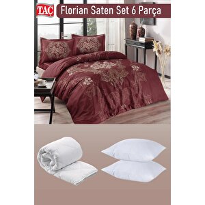 Florian Saten Uyku Seti 6 Parça Bordo - Gothic Themed Satin Duvet Cover