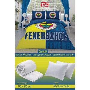 Fenerbahçe Parçalı Logo Çift Kişilik 7 Parça Yatak Seti - Nevresim Takımı + Yorgan + 2'li Yastık