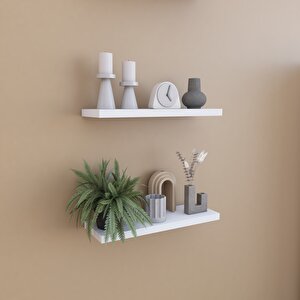 Dekoratif 2'lü Uçan Duvar Rafı, Gizli Bağlantılı Raf, Aksesuar Rafı 35x12x2 Cm