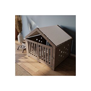 Modern Köpek Kulübesi Büyük Boy Kovboy Model, El Yapımı, Birinci Sınıf Ahşap, Hediye Mama Kabı Kahverengi