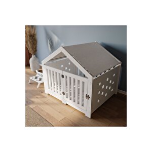 Modern Köpek Kulübesi Küçük Boy Kovboy Model, El Yapımı, Birinci Sınıf Ahşap, Hediye Mama Kabı Beyaz
