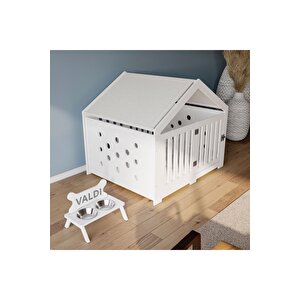 Modern Köpek Kulübesi Küçük Boy Kovboy Model, El Yapımı, Birinci Sınıf Ahşap, Hediye Mama Kabı Beyaz