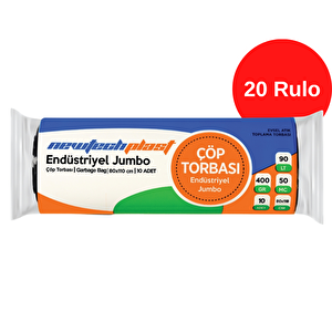 Newtechplast Endüstriyel Jumbo Boy Çöp Torbası, Siyah, 80 X 110 Cm., 400 Gr., 20 Rulo