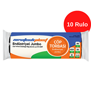 Newtechplast Endüstriyel Jumbo Boy Çöp Torbası, Siyah, 80 X 110 Cm., 400 Gr., 10 Rulo