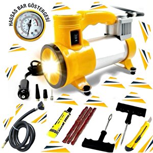 Oto Araç Lastik Şişirme Pompası Metal Gövde Kompresör 140 Psi  Aydınlatma Işıklı