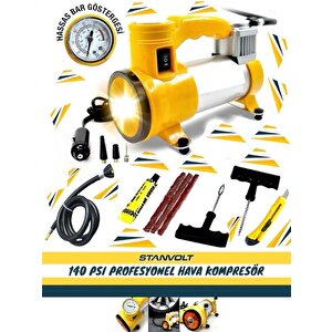 Oto Araç Lastik Şişirme Pompası Metal Gövde Kompresör 140 Psi  Aydınlatma Işıklı