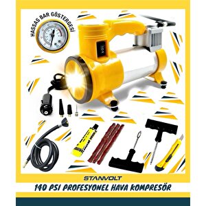 Oto Araç Lastik Şişirme Pompası Metal Gövde Kompresör 140 Psi  Aydınlatma Işıklı