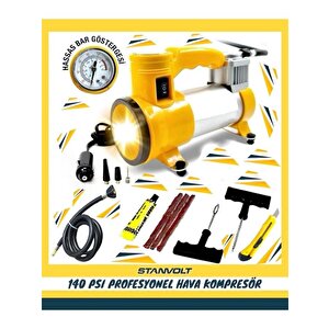 Oto Araç Lastik Şişirme Pompası Metal Gövde Kompresör 140 Psi  Aydınlatma Işıklı