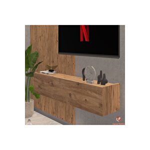 Ceviz 110 Cm Tv Ünitesi Tv Sehpası Duvar Rafı Kitaplık Çam