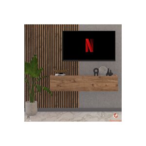 Ceviz 110 Cm Tv Ünitesi Tv Sehpası Duvar Rafı Kitaplık Çam