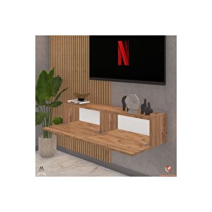 Ceviz 110 Cm Tv Ünitesi Tv Sehpası Duvar Rafı Kitaplık Çam