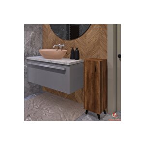 Ceviz Tek Kapaklı 3 Raflı Banyo Dolabı Havlu Dolabı Sabunluk Kiler Dolabı Erzak Dolabı Ekmek Dolabı