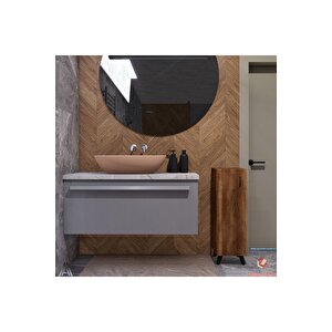 Ceviz Tek Kapaklı 3 Raflı Banyo Dolabı Havlu Dolabı Sabunluk Kiler Dolabı Erzak Dolabı Ekmek Dolabı