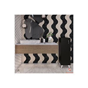Siyah Tek Kapaklı 3 Raflı Banyo Dolabı Havlu Dolabı Sabunluk Kiler Dolabı Erzak Dolabı Ekmek Dolabı Siyah