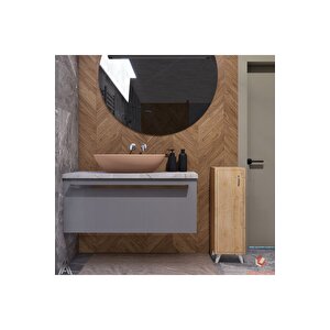 Meşe Tek Kapaklı 3 Raflı Banyo Dolabı Havlu Dolabı Sabunluk Kiler Dolabı Erzak Dolabı Ekmek Dolabı Meşe