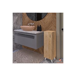 Meşe Tek Kapaklı 3 Raflı Banyo Dolabı Havlu Dolabı Sabunluk Kiler Dolabı Erzak Dolabı Ekmek Dolabı Meşe