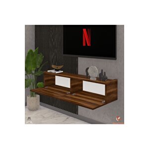 Ceviz 90 Cm Tv Ünitesi Tv Sehpası Duvar Rafı Kitaplık Ceviz