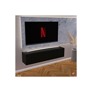 Siyah 100 Cm Tv Ünitesi Tv Sehpası Duvar Rafı Kitaplık Siyah
