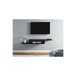 Siyah 100 Cm Tv Ünitesi Tv Standı Duvar Rafı Kitaplık Siyah