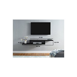 Siyah 100 Cm Tv Ünitesi Tv Standı Duvar Rafı Kitaplık Siyah