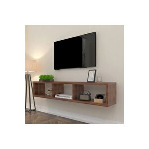 Ceviz 140 Cm Tv Ünitesi Tv Standı Duvar Rafı Kitaplık Kahveregi