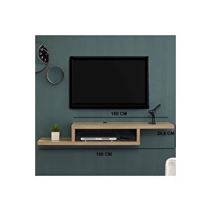 Meşe 180 Cm Tv Ünitesi Tv Standı Duvar Rafı Kitaplık Bej