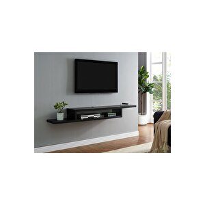 Siyah 180 Cm Tv Ünitesi Tv Standı Duvar Rafı Kitaplık Siyah