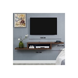 Ceviz 180 Cm Tv Ünitesi Tv Standı Duvar Rafı Kitaplık