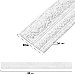 4 Adet 8x110 Cm Kendinden Yapışkanlı Başak Model Motifli Beyaz Esnek Duvar Çıta Çerçeve Süpürgelik